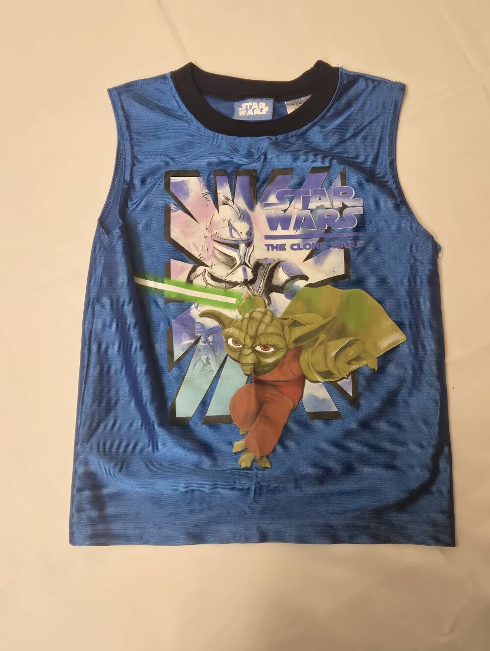 Star Wars Graphic Tank Top Boys Small (6/7) Yoda Stormtrooper Athletic Blue